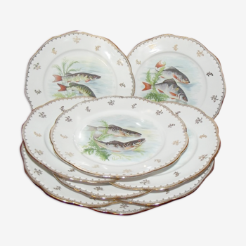 Suite of 9 Limoges fish plates