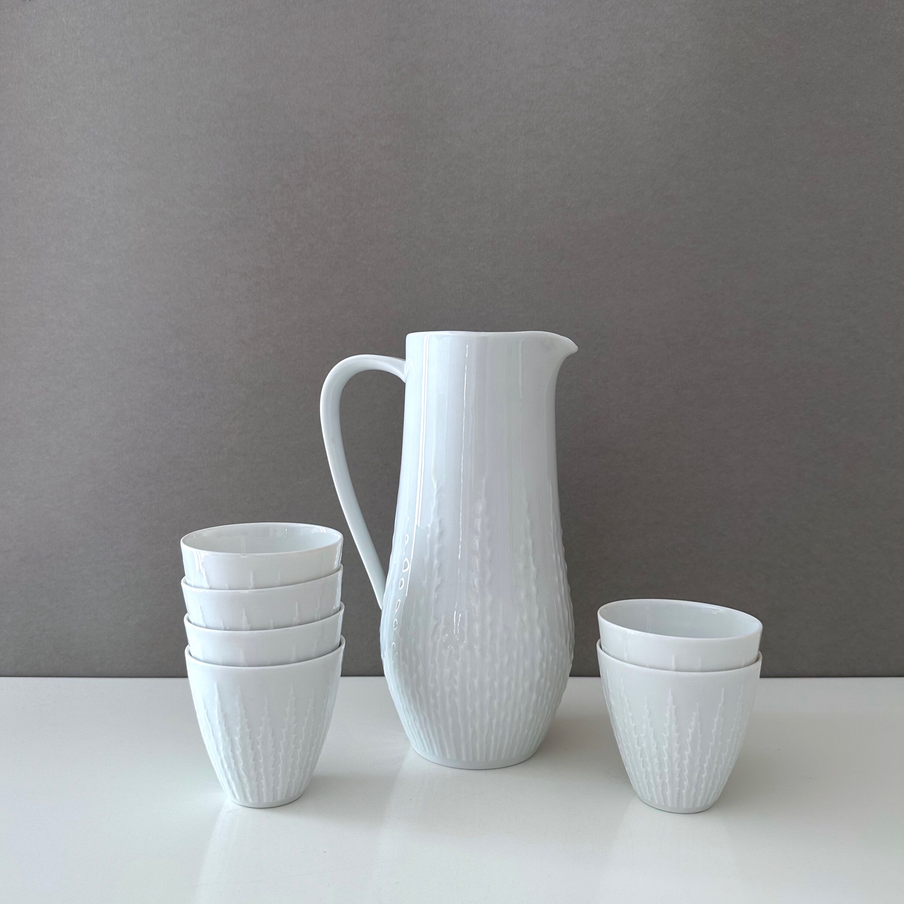 Hutschenreuther Carafe with tumblers, juice jug, white porcelain, Hutschenreuther Exzellenz
