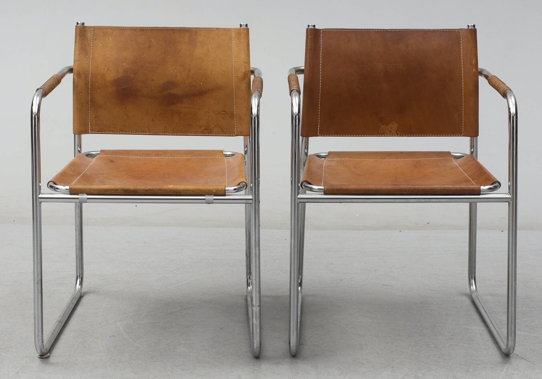 Pair of armchairs model admiral in chrome and leather  by Karin Mobring for Ikea, Sweden, 1970s