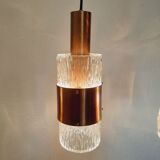 Three vintage suspension lamps, copper aluminum and glass