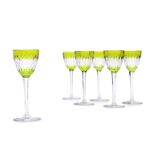 Armagnac wine glasses in green crystal by Baccarat, 1970s, set of 6.