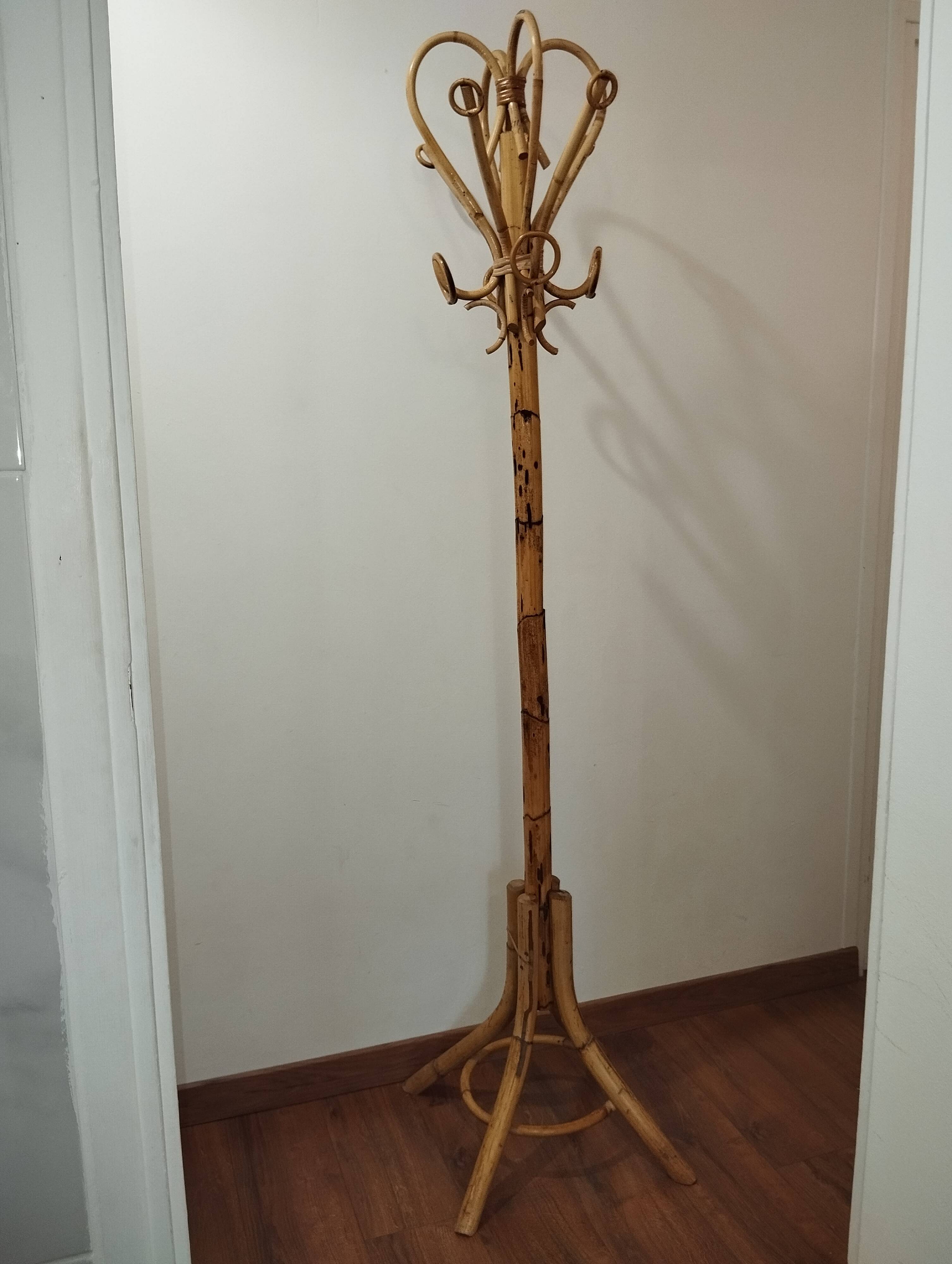 Vintage bamboo coat rack in the style of Franco Albini.