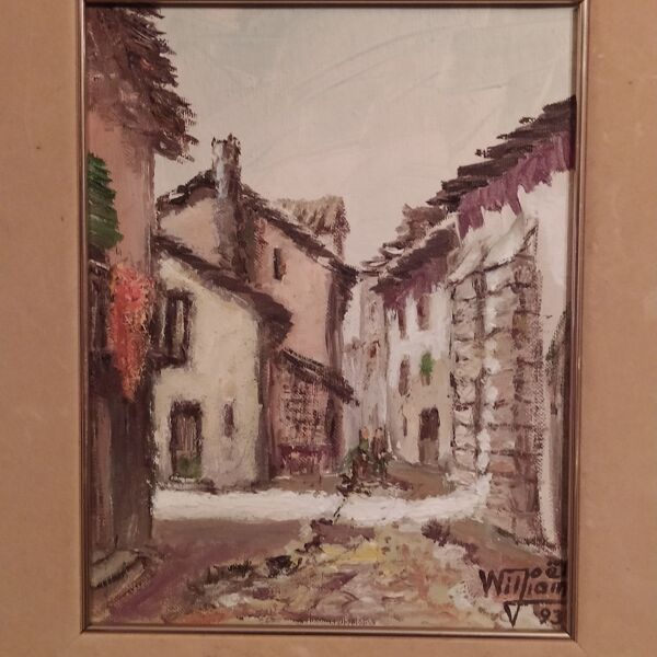 Huile sur toile signée Joêl William 1993 rue du Pays Basque
