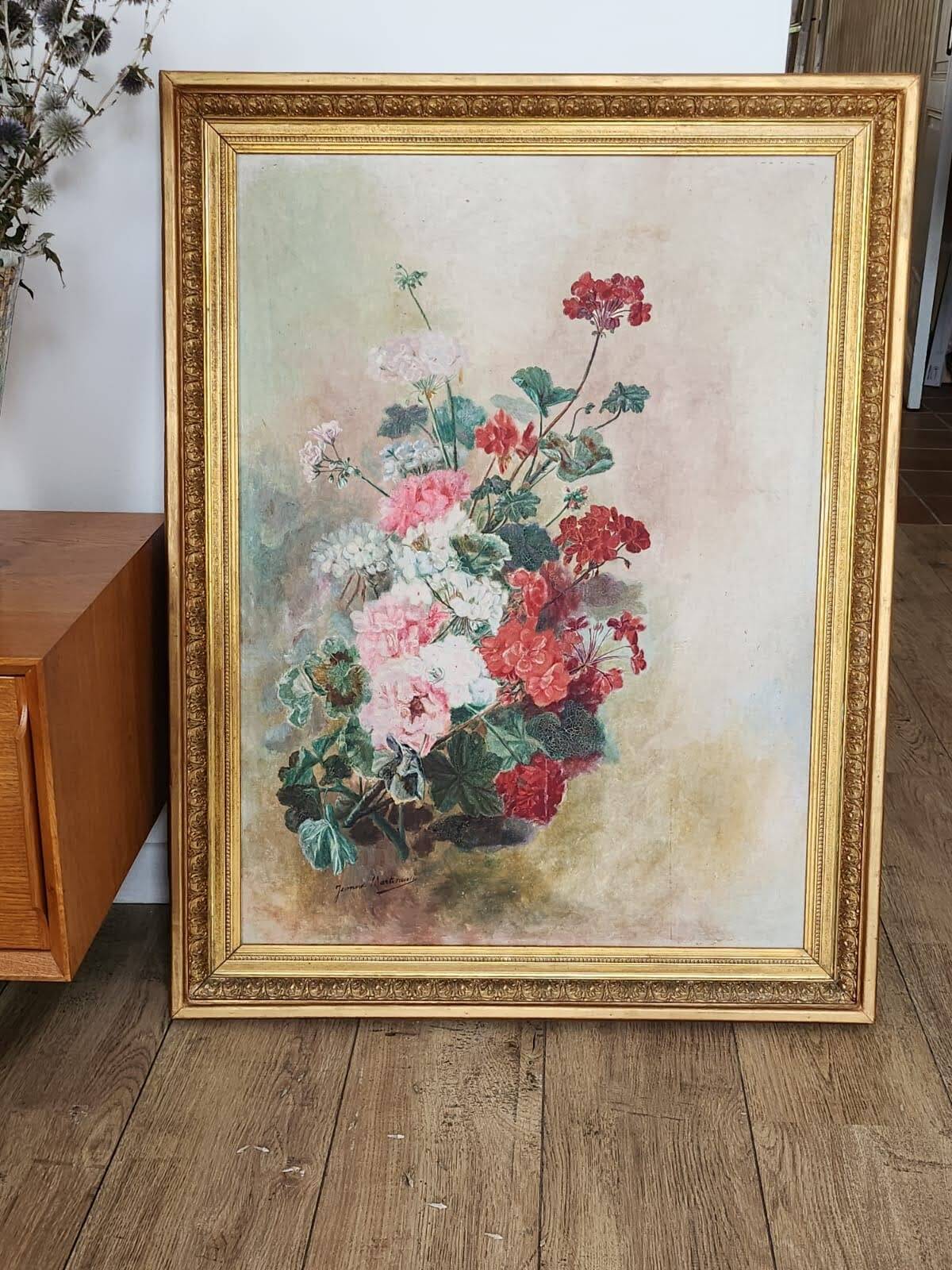 Peinture à l'huile composition floral XIXe