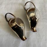 Set of two silver metal saucepans