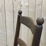 Series of 6 brutalist chairs from the 1950s - oak and straw seat