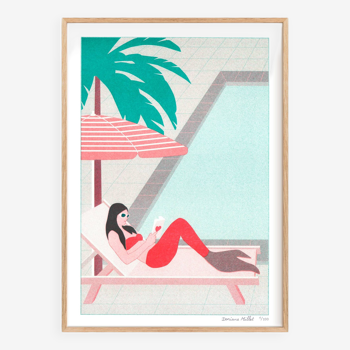 Swimming pool mermaid, A4 risograph, limited edition