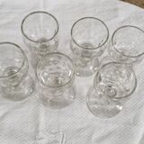 6 Small old bistro glasses for white wine or aperitif - thick glass