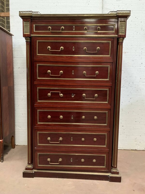 Semainier en trompe l'œil meuble de coffre fort de style Napoléon III En acajou XX siècle