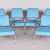 Blue velvet Art Deco seating set made in 1940s Czechia