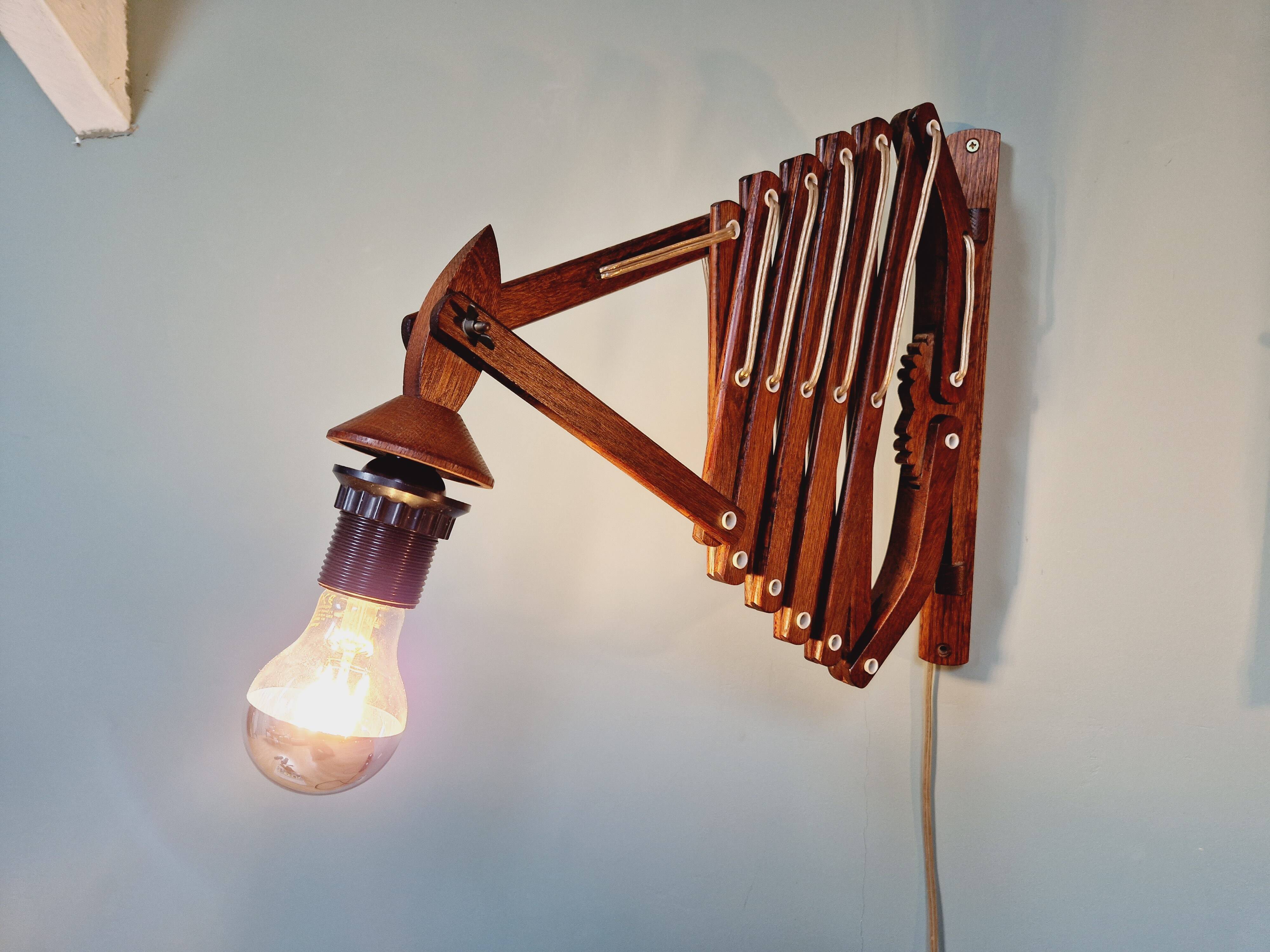Pair of teak scissor wall lights, Scandinavian style, 1960s