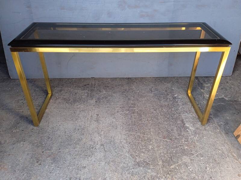 Designer console in gilded brass and glass, 1970s