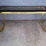 Designer console in gilded brass and glass, 1970s