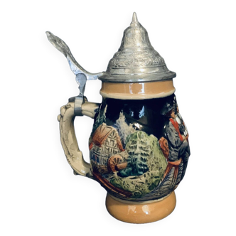 Small Alsace beer mug 14cm decorative hand painted old vintage Stein