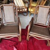 Pair of rattan chairs and caning 70s