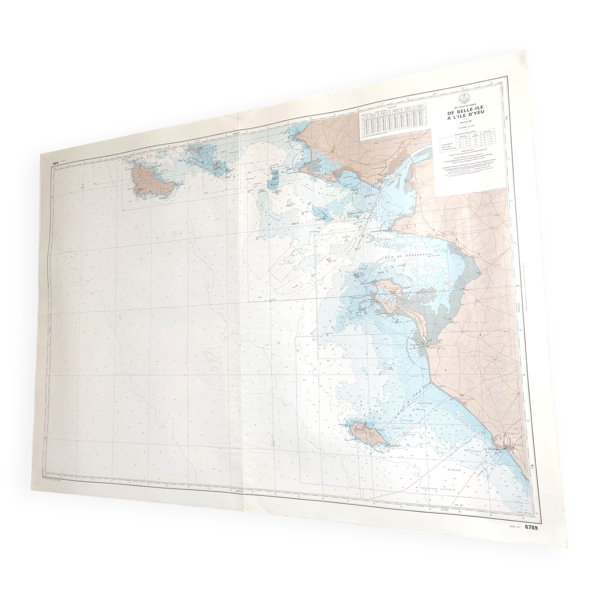 Map of the West Coast of France from Belle Ile to Noirmoutier Island 1981