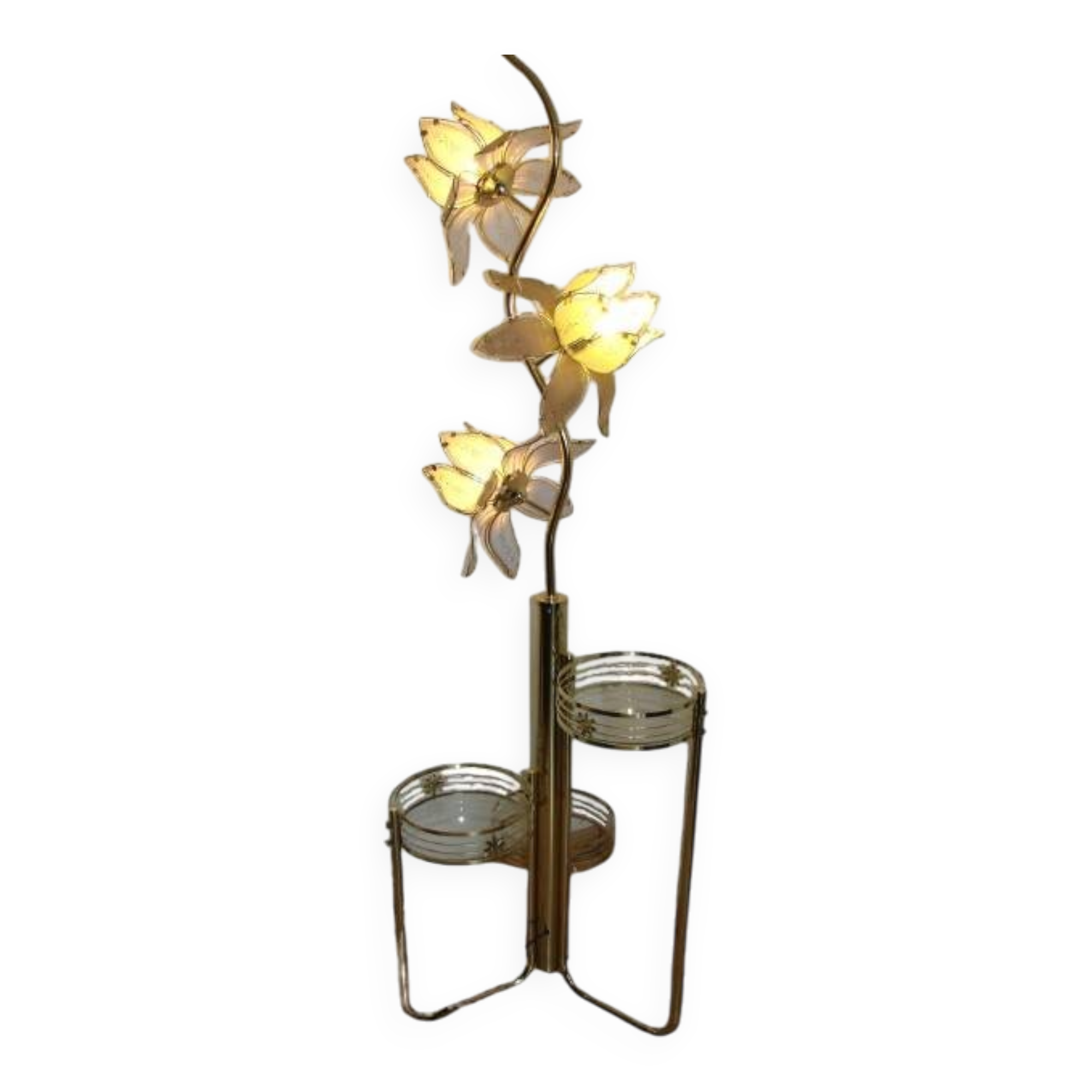 Floor lamp with flower bed - Hollywood Regency, brass and glass, 1970s.