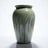 Vintage ash-glazed artisanal stoneware Wabi-Sabi modernist vase