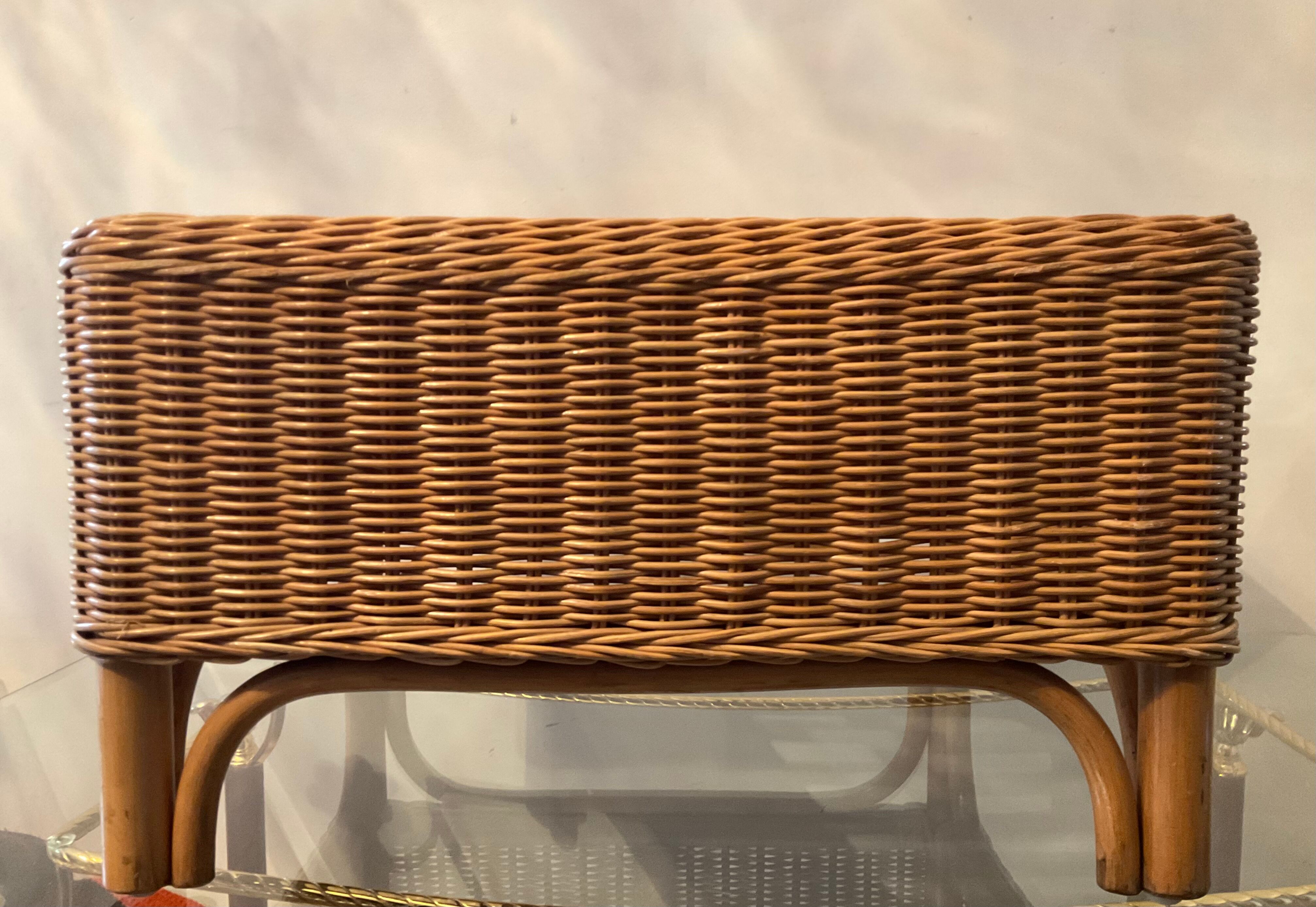 Vintage rattan and wicker ottoman 70s