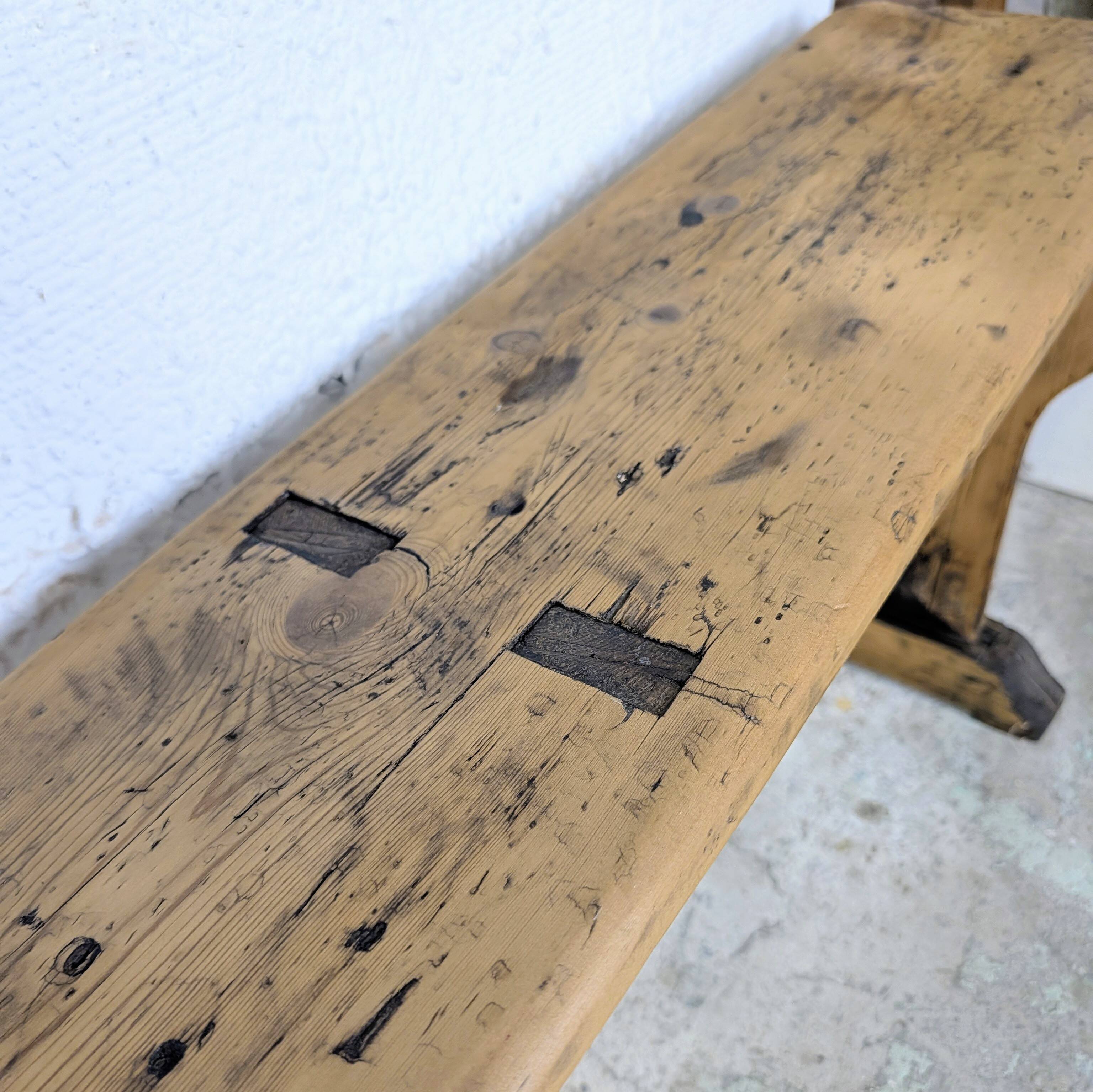 Old farmhouse bench in raw wood
