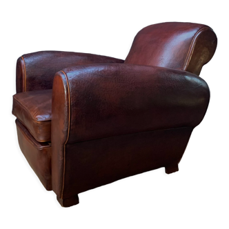 Leather club chair, gang-box model circa 1930's