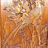 3 Panneaux en bois sculpté, Décors Floraux et Animaliers, Indochine