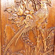 3 carved wooden panels, floral and animal decorations, Indochina