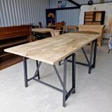 Table industrielle pieds acier bois massif