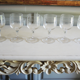 Set of 24 old engraved crystal foot glasses