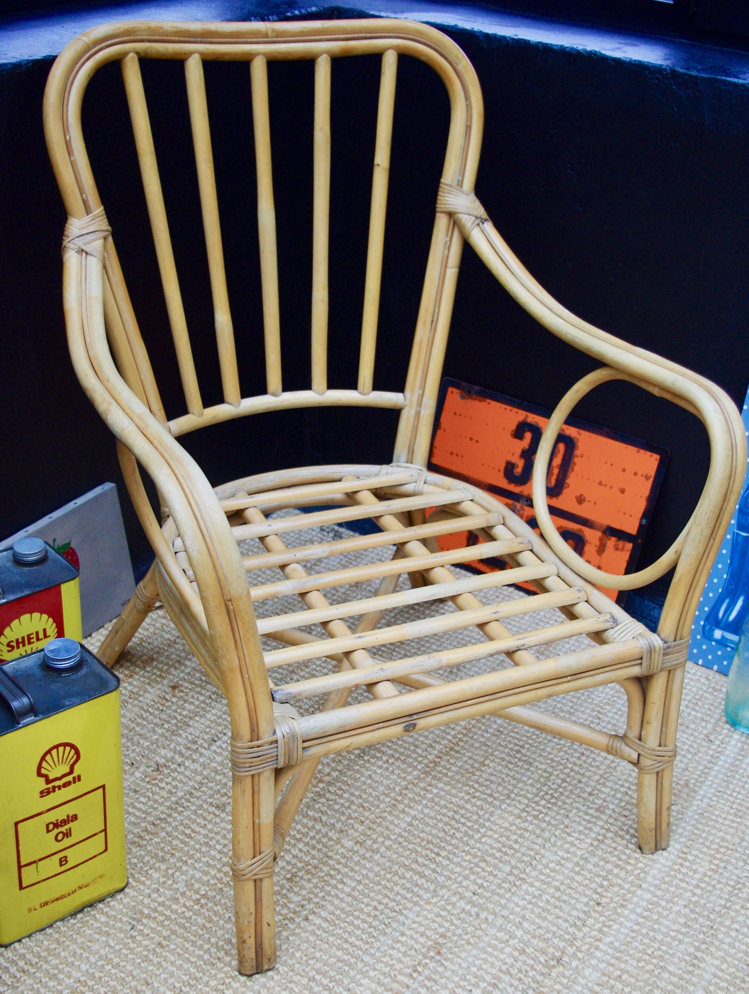 Rattan and bamboo chair adult 70s