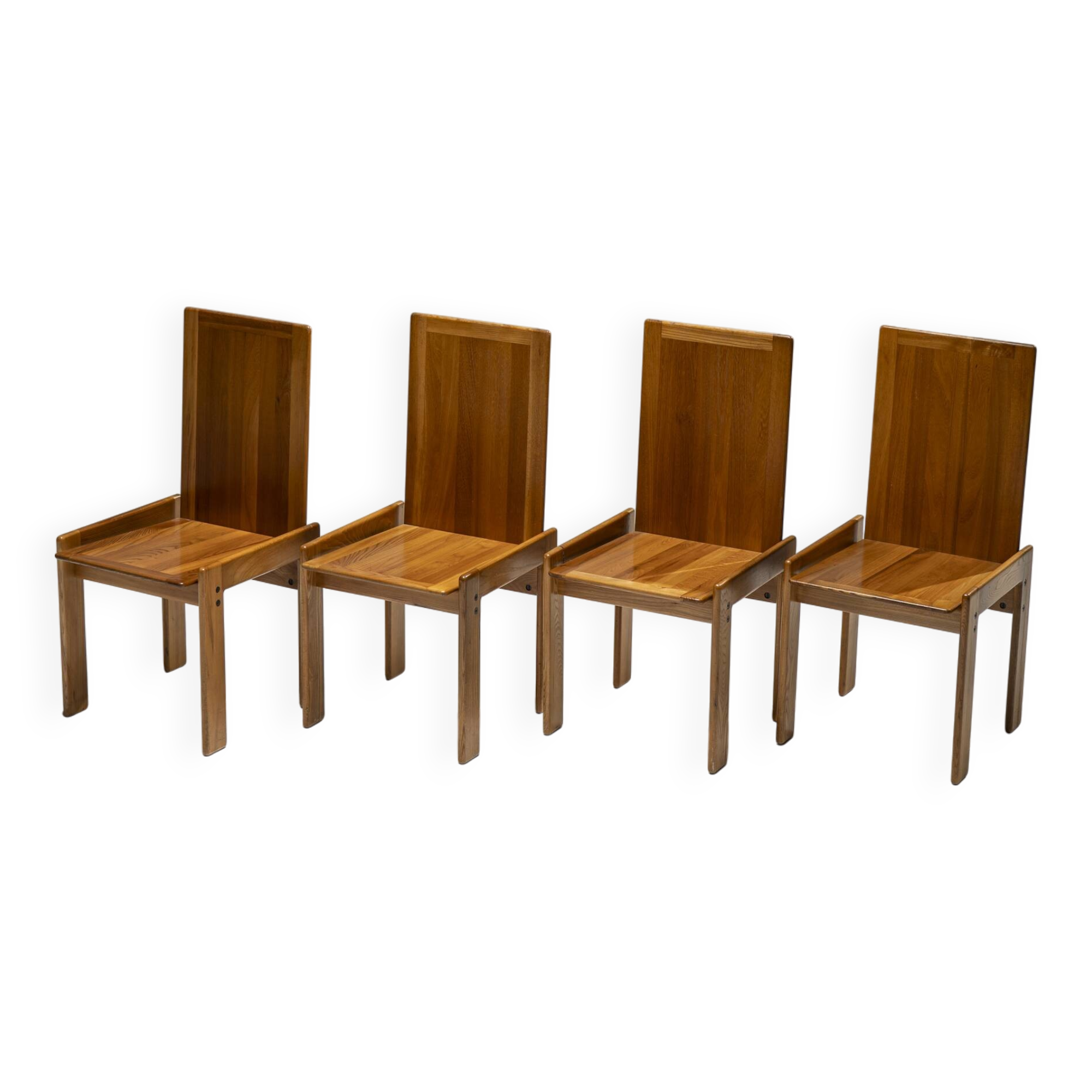 Lot de 4 chaises de salle à manger italiennes en orme par Romanutti, Italie, années 1970
