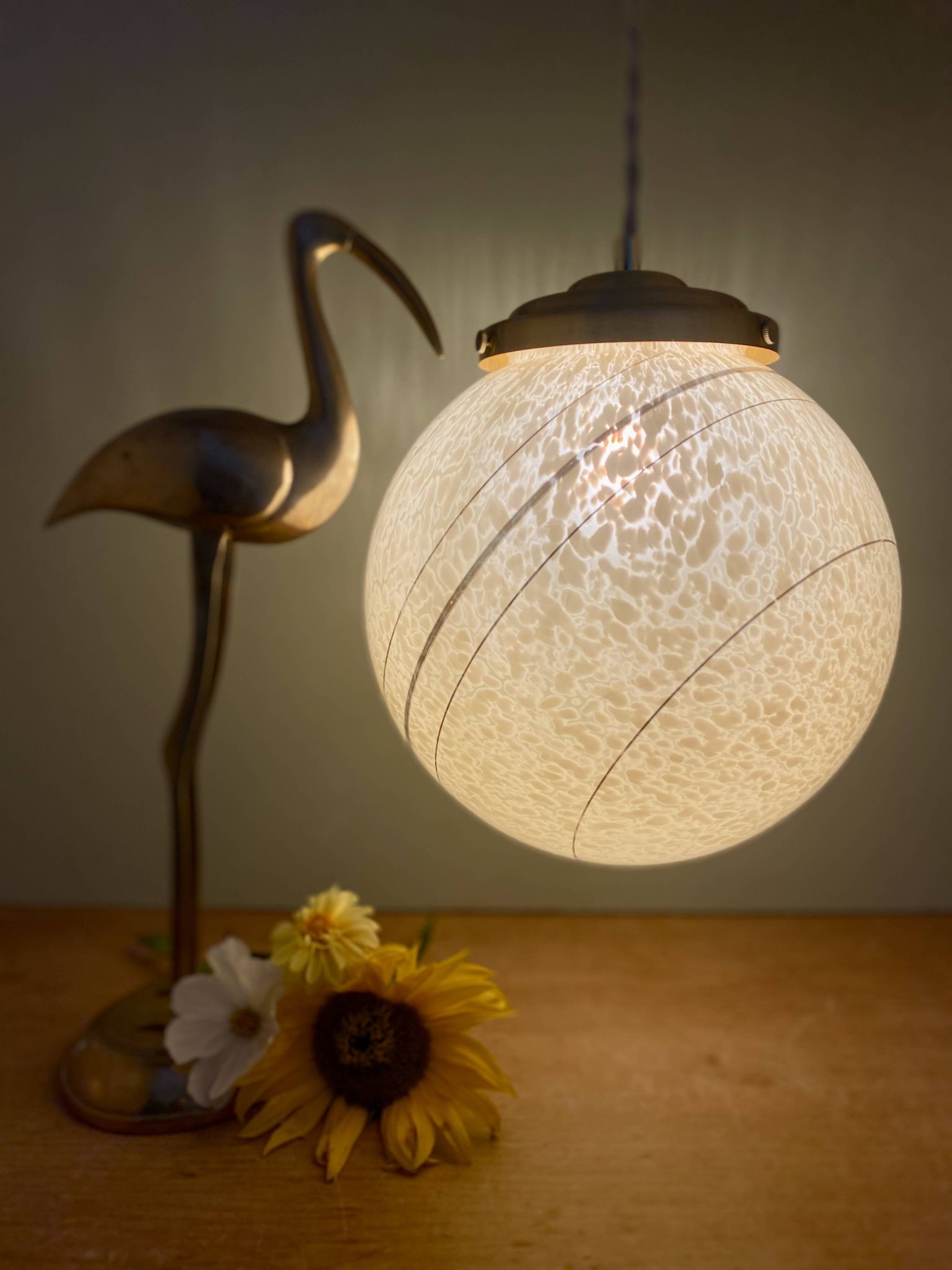 Vintage globe pendant light in yellow and gold clichy glass XXL
