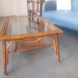 Rattan and glass top coffee table