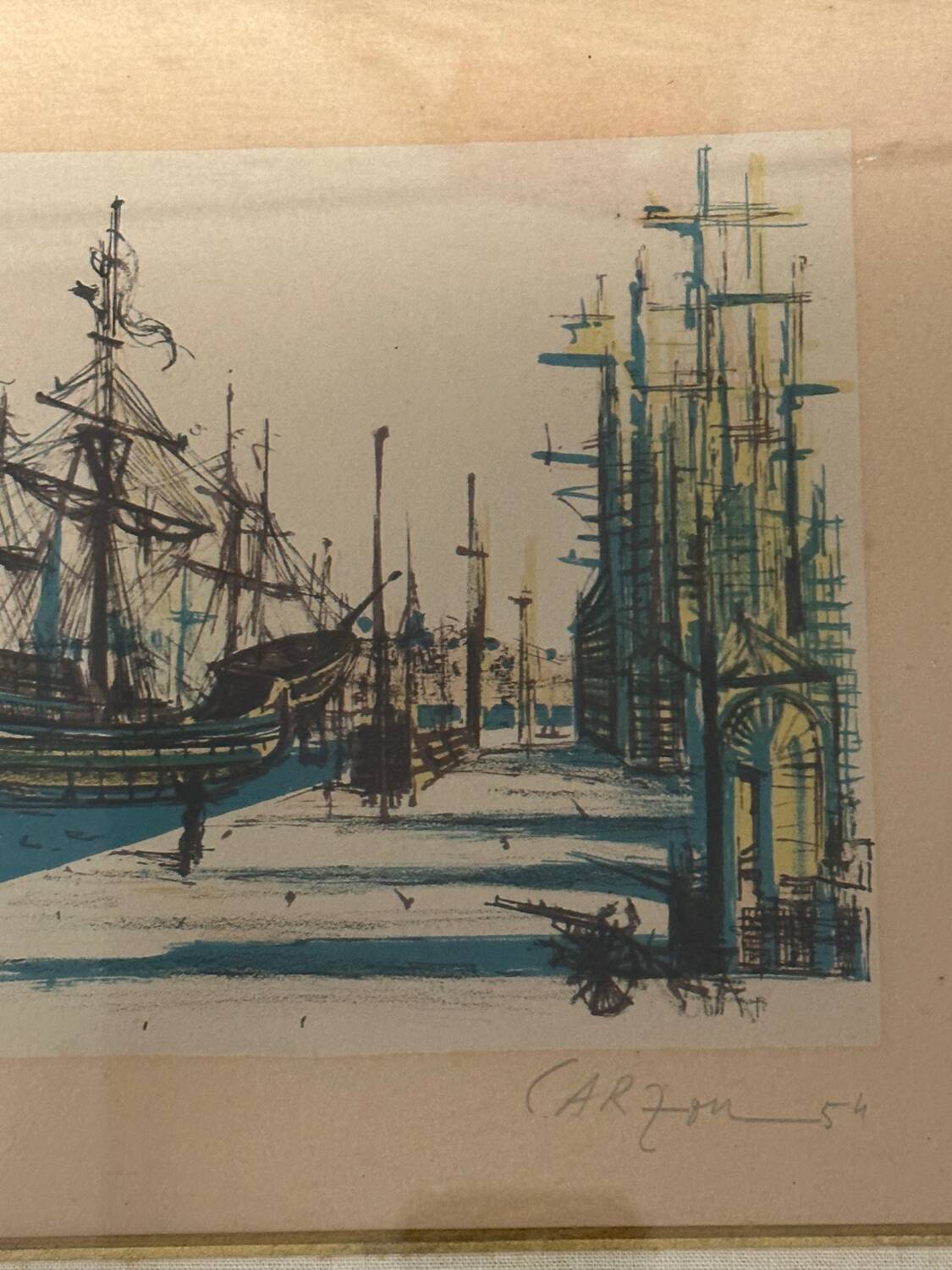 Jean Carzou (1907-2000), view of a port - litho artist's proof signed 1954