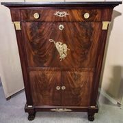 Rare Empire period mahogany secretary with four columns topped with bronze capitals.