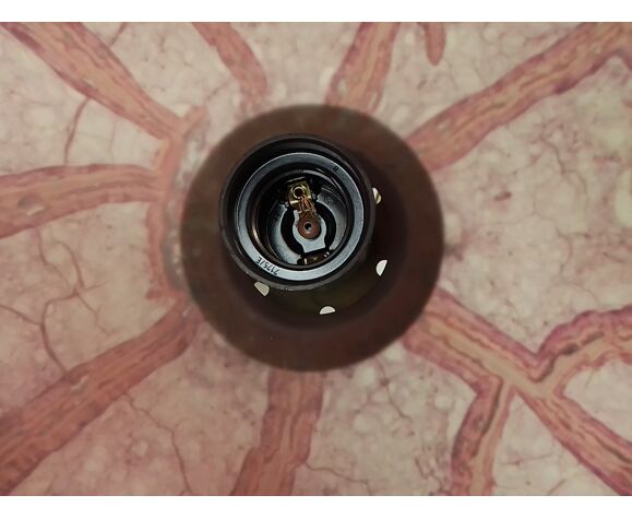 Round purple glass and brass chandelier