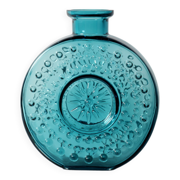 Vase en verre bullé bleu soleil teal / Erich Jachmann pour WMF / années 1960