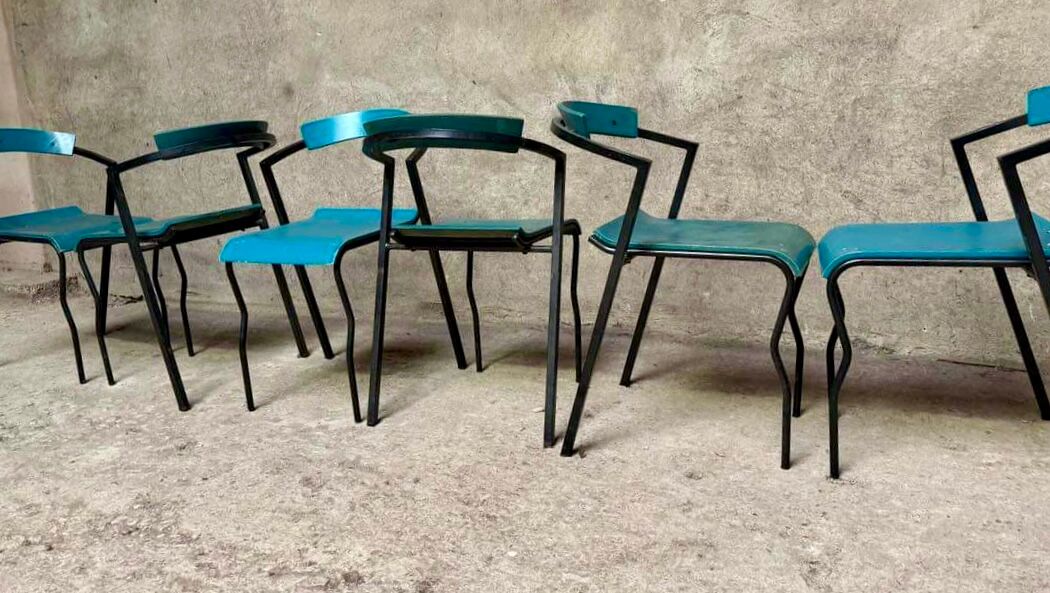 Set of 12 vintage blue bistro chairs