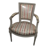 Fauteuil bergère style louis xvi en bois patiné