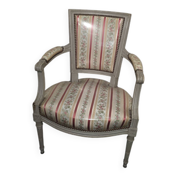 Louis xvi style bergère armchair in patinated wood