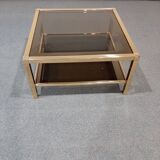 Vintage coffee table in smoked glass and brass 1970