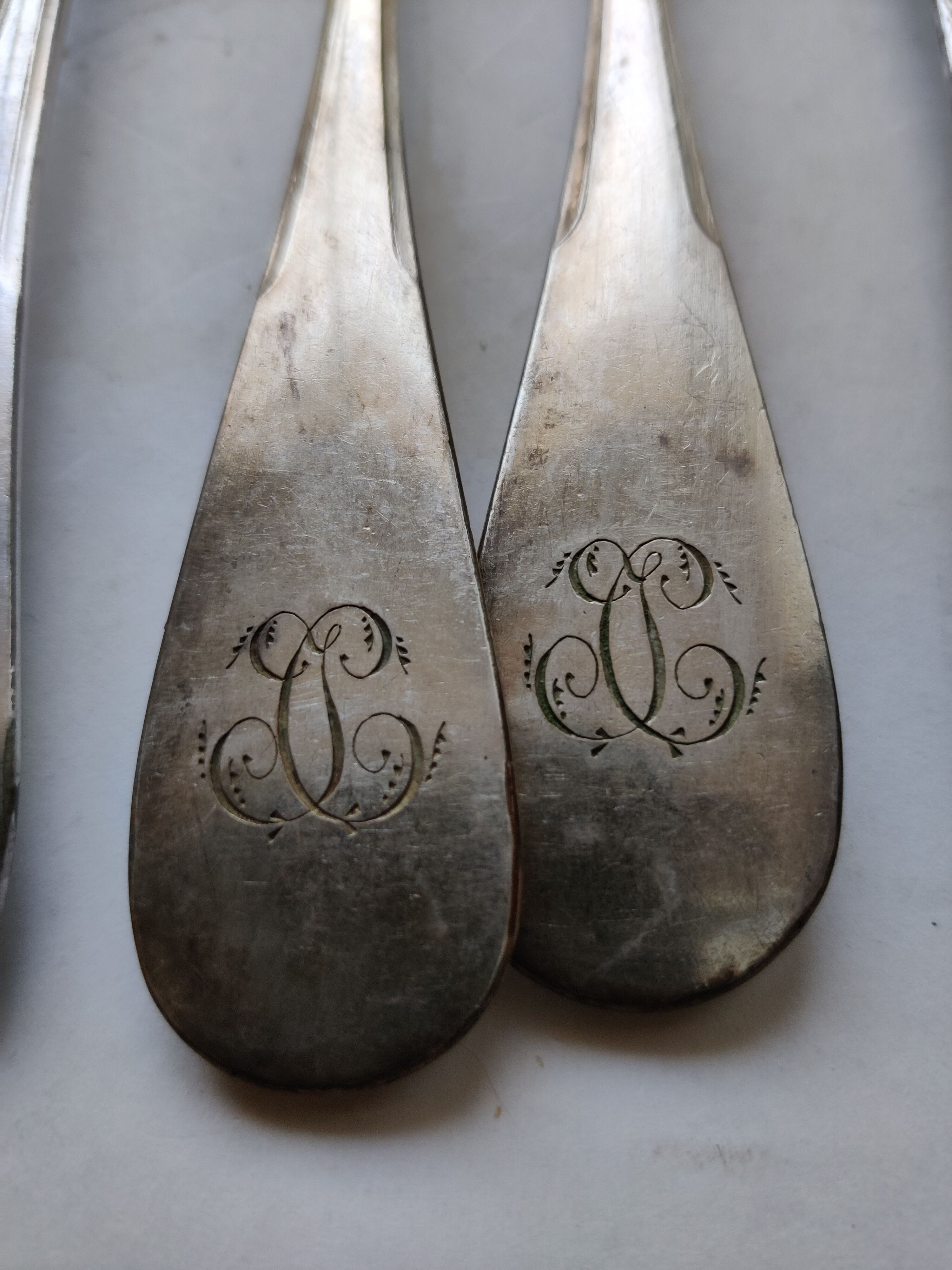 7 forks silver plated baguette christofle monogram J C before 1930