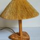 Table lamp in wood and rattan, 50s raffia lampshade