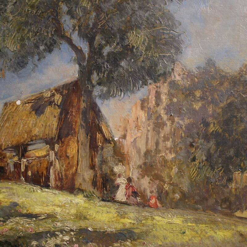20th century Italian artwork, a countryside view with figures