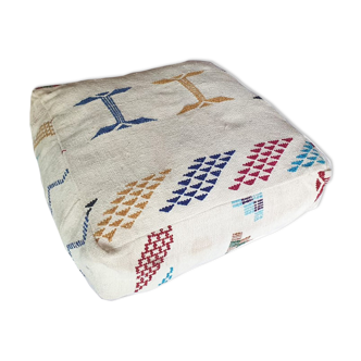 Moroccan kilim Pouf - White 60 x 60 x 20 cm