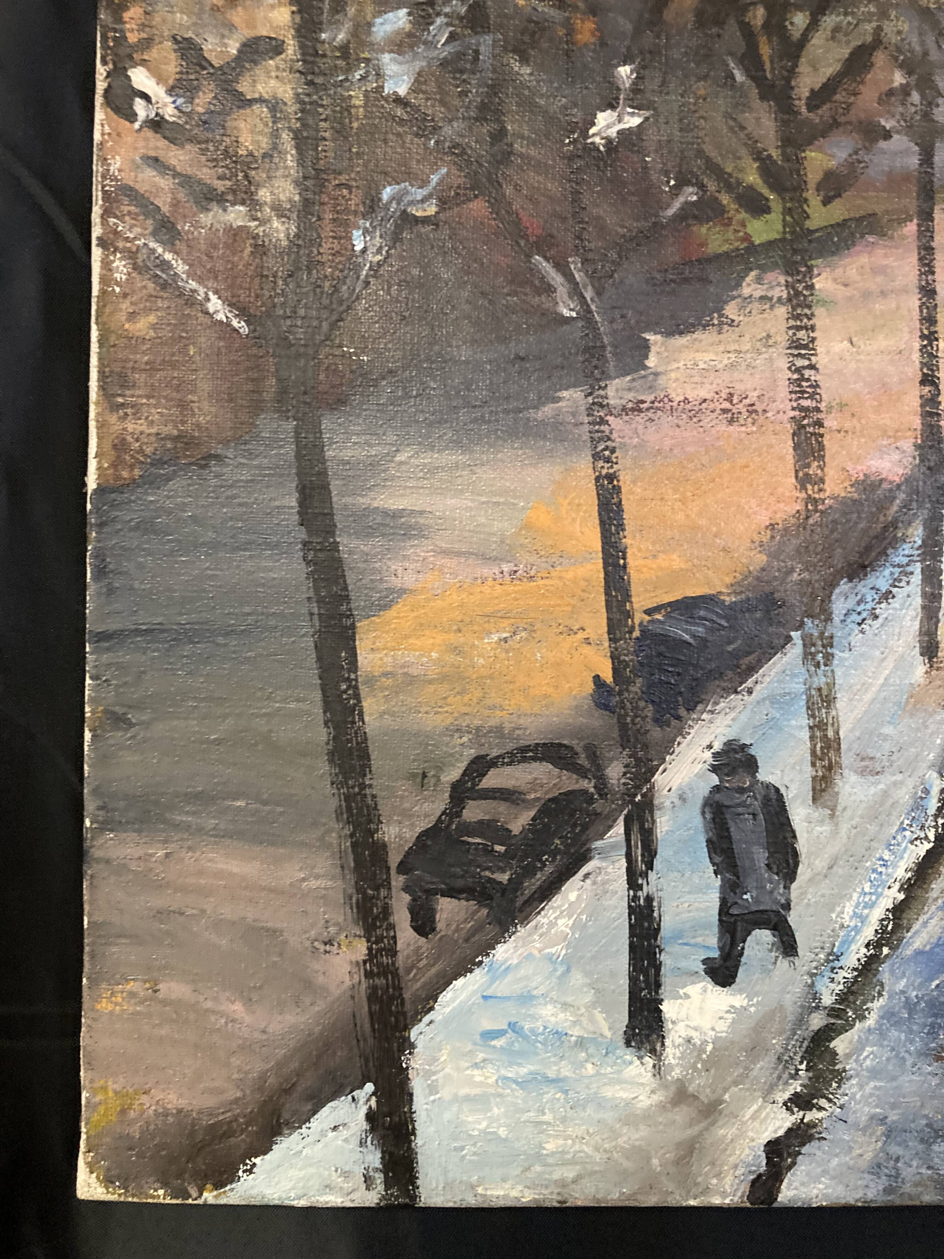 Geneviève chapront, snow boulevard saint-germain, signed oil on canvas