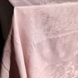 Nappe damassée ancienne en lin baby rose