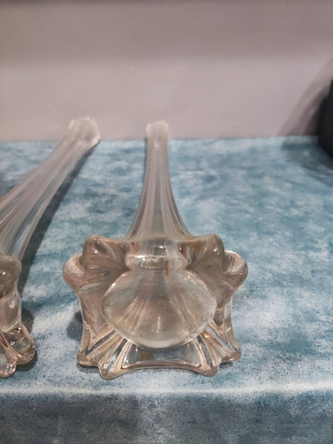 Pair of vintage chiseled glass soliflore vases