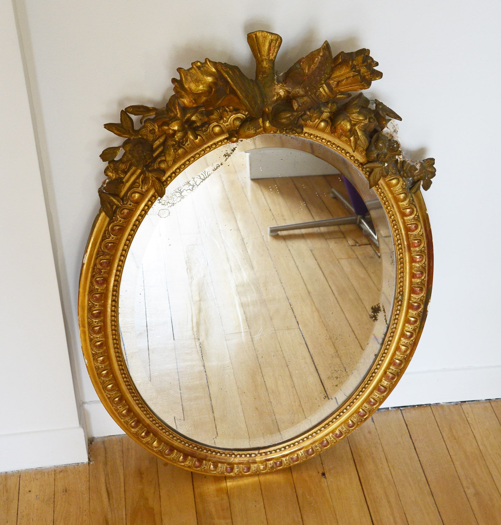Mirror oval medallion 19th 90x61cm style Louis XVI