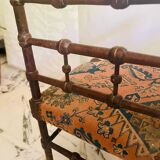 Chaise d'angle vintage Art Déco en bois bobbin et tissus, circa 1930
